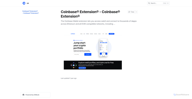 Security scan screenshot of https://coinbasextesion.gitbook.io/us/