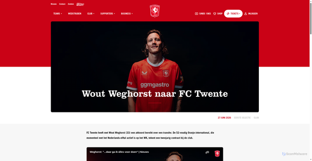 Security scan screenshot of https://fctwente.nl/nieuws/wout-weghorst-naar-fc-twente