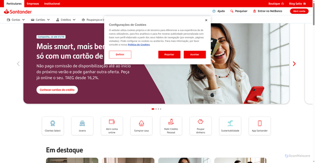 Security scan screenshot of https://www.santander.pt/