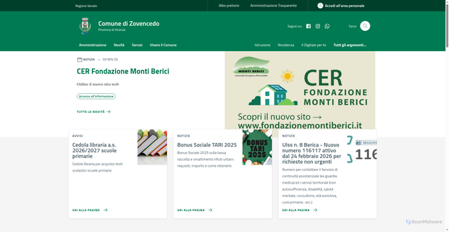 Security scan screenshot of https://www.comune.zovencedo.vi.it