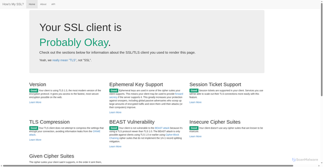 Security scan screenshot of https://www.howsmyssl.com