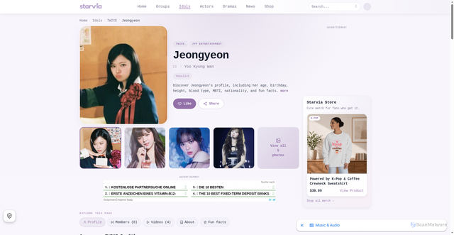 Security scan screenshot of https://starviamedia.com/people/jeongyeon