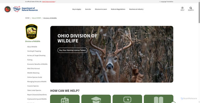 Security scan screenshot of https://ohiodnr.gov/discover-and-learn/safety-conservation/about-ODNR/wildlife