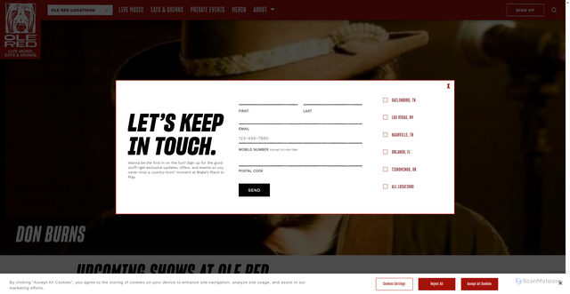 Security scan screenshot of https://olered.com/musicians/don-burns/