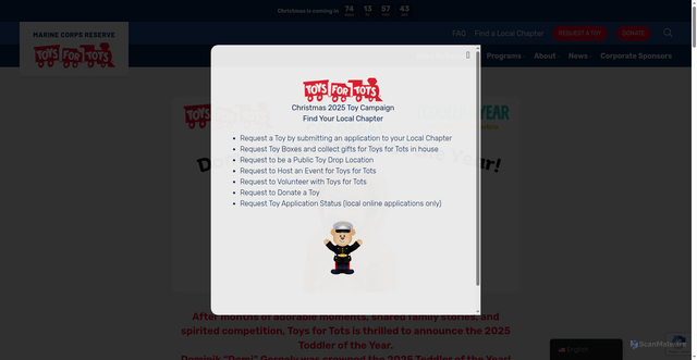 Security scan screenshot of https://www.toysfortots.org/