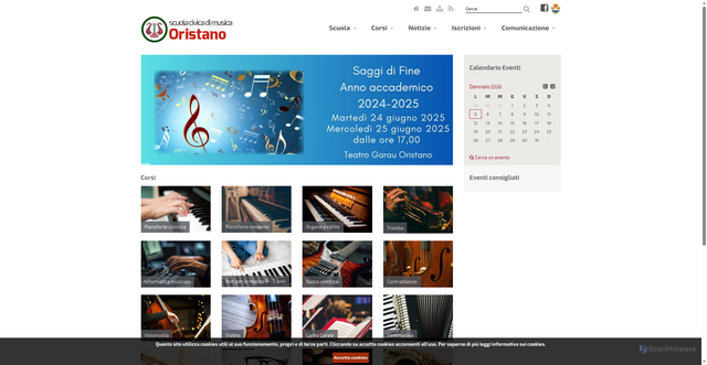 Security scan screenshot of https://www.scuolacivicamusica.oristano.it/it/index.html