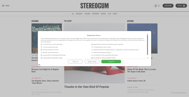 Security scan screenshot of https://www.stereogum.com