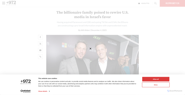 Security scan screenshot of https://www.972mag.com/ellisons-paramount-tiktok-israel-media-empire/