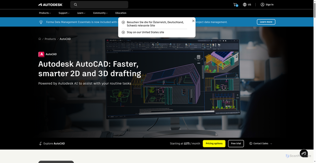 Security scan screenshot of https://autocad.com