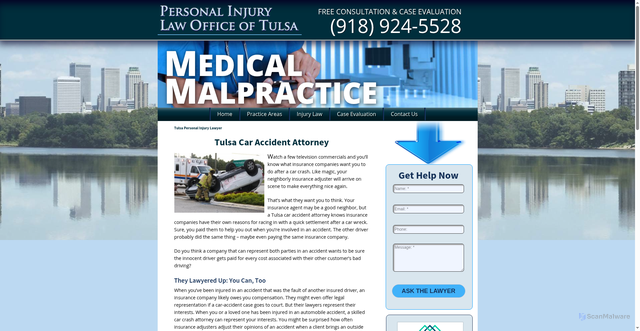 Security scan screenshot of https://www.tulsapersonalinjurylawyer.pro/injury-law-practice-areas/tulsa-car-accident-attorney/
