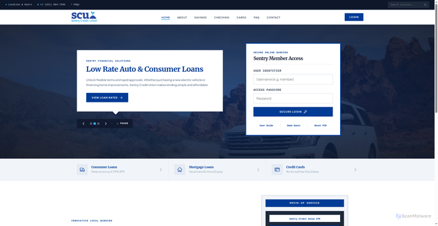 Security scan screenshot of http://sentrycreditunion.com/