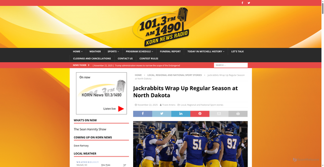 Security scan screenshot of https://kornradio.com/sports/jackrabbits-wrap-up-regular-season-at-north-dakota/