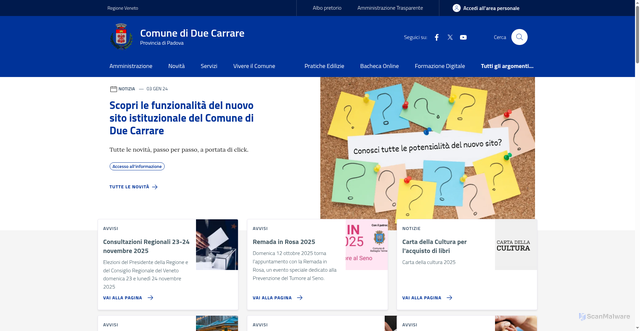 Security scan screenshot of https://www.comune.duecarrare.pd.it/