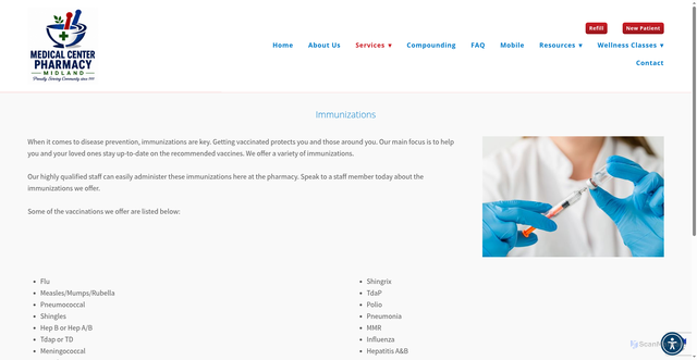 Security scan screenshot of https://www.midlandmedicalcenter.com/immunizations