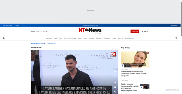 Security scan screenshot of https://www.ntnews.com.au/entertainment/celebrity-life/amanda-peet-acknowledges-nothing-is-certain-amid-cancer-diagnosis/video/cb7894e14b0f4bbe07f98675f75c5ff6