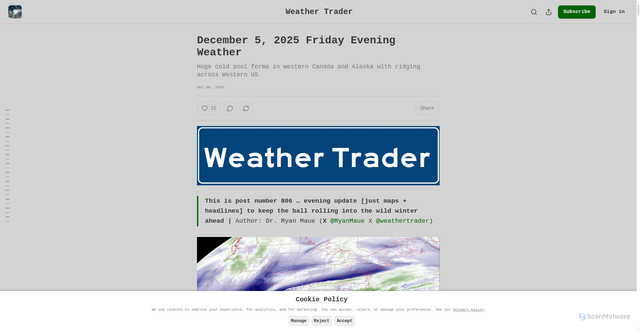Security scan screenshot of https://weather.substack.com/p/december-5-2025-friday-evening-weather