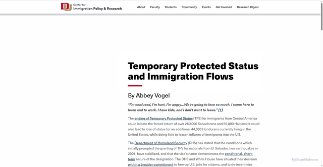 Security scan screenshot of https://cipr.du.edu/cipr/content/temporary-protected-status-and-immigration-flows