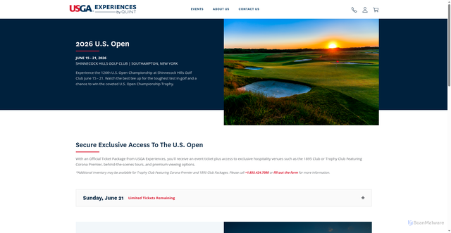 Security scan screenshot of https://usgaexperiences.com/2026-us-open