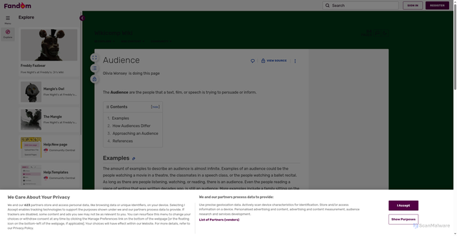 Security scan screenshot of https://wikicomp.fandom.com/wiki/Audience