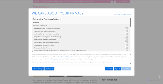 Security scan screenshot of https://celebratingthesoaps.com/celebrity-news/jerry-bruckheimer-shuts-down-rumors-margot-robbie-still-attached-to-disneys-pirates-of-the-caribbean/