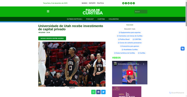 Security scan screenshot of https://folhadecuritiba.com.br/universidade-de-utah-recebe-investimento-de-capital-privado/