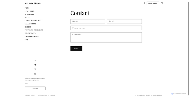 Security scan screenshot of https://www.melaniatrump.com/pages/contact