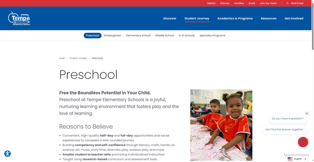 Security scan screenshot of https://www.tempeschools.org/student-journey/preschool
