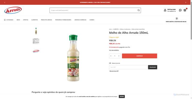 Security scan screenshot of https://arrudaonline.com.br/produtos/molho-de-alho-arruda-150ml/