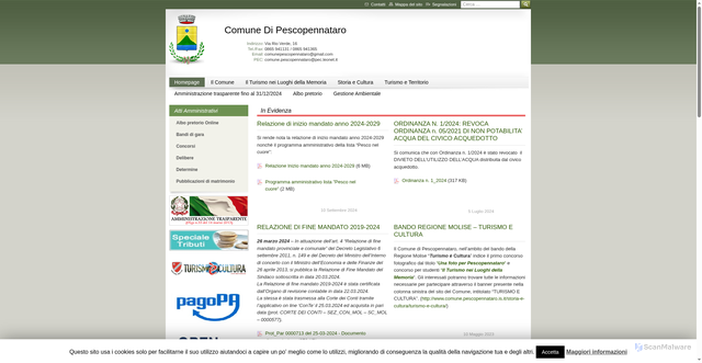 Security scan screenshot of https://comune.pescopennataro.is.it/