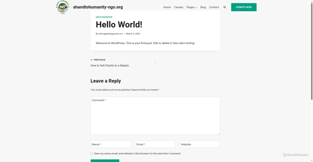 Security scan screenshot of https://ahandtohumanity-ngo.org/hello-world/