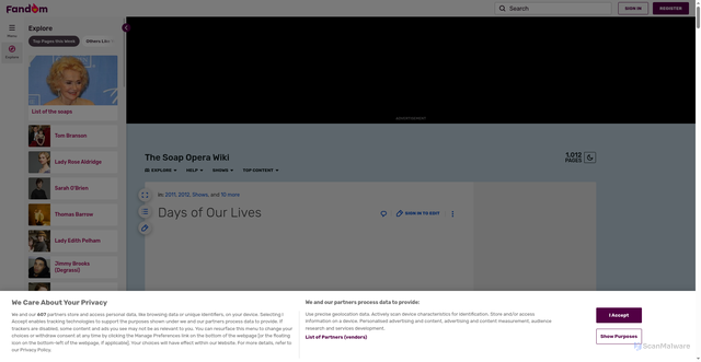 Security scan screenshot of https://soaps.fandom.com/wiki/Days_of_Our_Lives