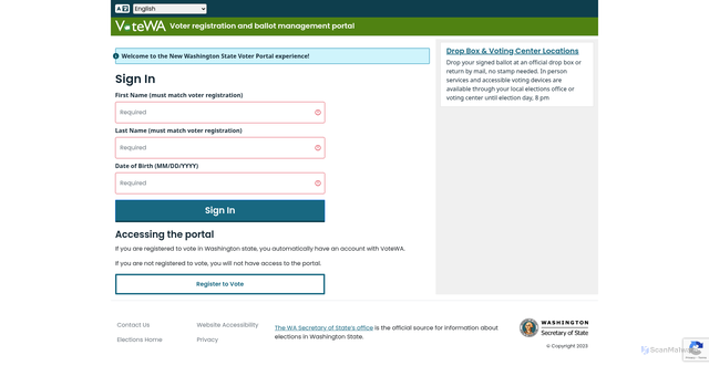 Security scan screenshot of https://voter.votewa.gov/portal2023/login.aspx