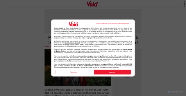 Security scan screenshot of https://actu.voici.fr/celebrites/miss-france-2026-michele-bernier-presidente-la-liste-officielle-des-membres-du-jury-enfin-devoilee-815280