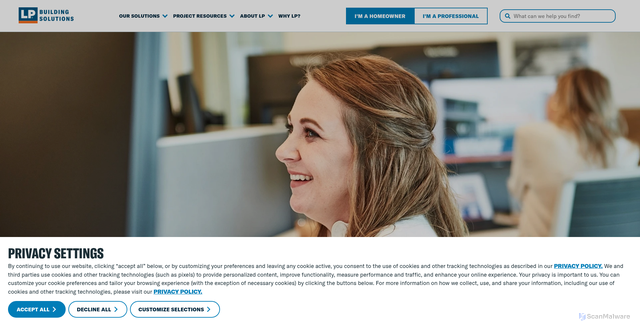 Security scan screenshot of https://lpcorp.com/about-lp/about/contact-us