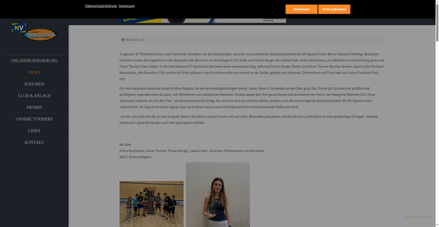 Security scan screenshot of https://squash-union.at/newsreader-news/unsere-jugend-startet-stark.html