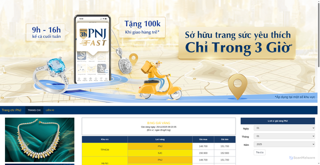 Security scan screenshot of https://giavang.pnj.com.vn/