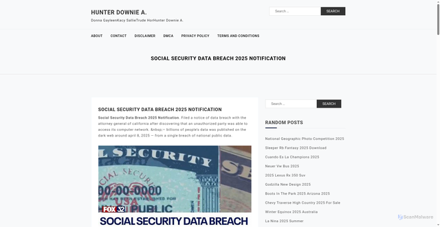 Security scan screenshot of https://hunterdowniea.pages.dev/oafwv-social-security-data-breach-2025-notification-pplnb/