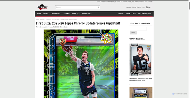 Security scan screenshot of https://www.blowoutcards.com/blog/first-buzz-2025-26-topps-chrome-update-nba/?srsltid=AfmBOoqjs3hP836BK5kVO-w8Hmf0ciS1Pku6LMFcSNT61Y297NpZgIQJ