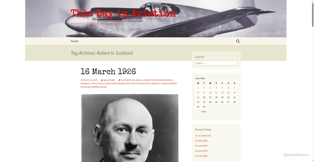 Security scan screenshot of https://www.thisdayinaviation.com/tag/robert-h-goddard/