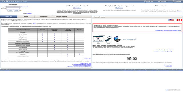 Security scan screenshot of https://techinfo.toyota.com