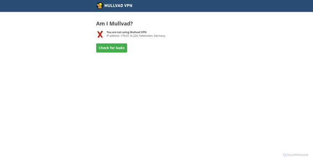 Security scan screenshot of am.i.mullvad.net