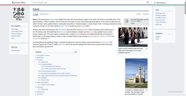 Security scan screenshot of https://religions.wiki/index.php/Islam