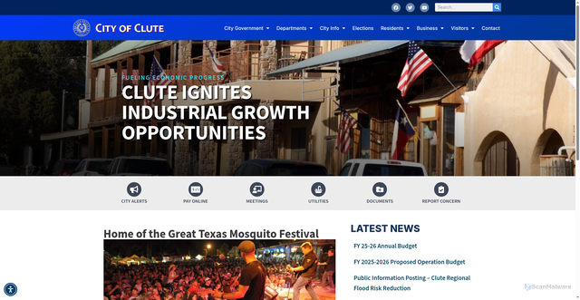 Security scan screenshot of https://clutetexas.gov/