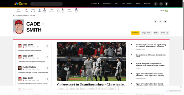 Security scan screenshot of https://www.nbcsports.com/mlb/cade-smith/68461