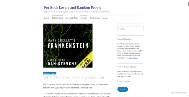 Security scan screenshot of https://stargazer-online.com/2022/01/09/what-i-learned-from-frankenstein/