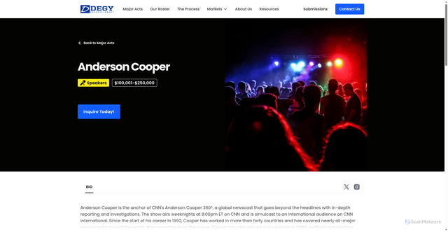 Security scan screenshot of https://artist.degy.com/major-acts/anderson-cooper