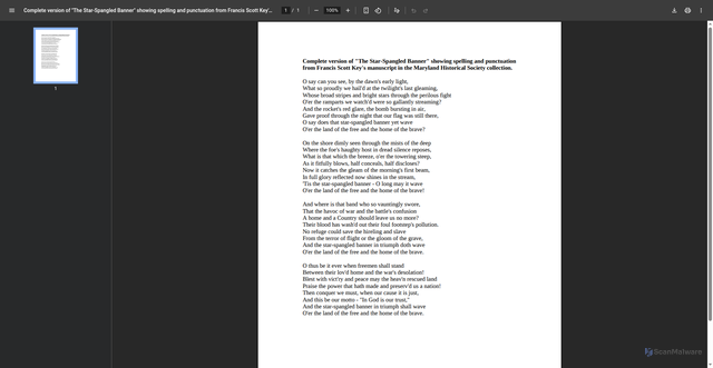 Security scan screenshot of https://amhistory.si.edu/starspangledbanner/pdf/ssb_lyrics.pdf