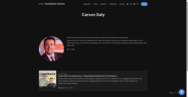 Security scan screenshot of https://www.comebackstories.com/guests/carson-daly/