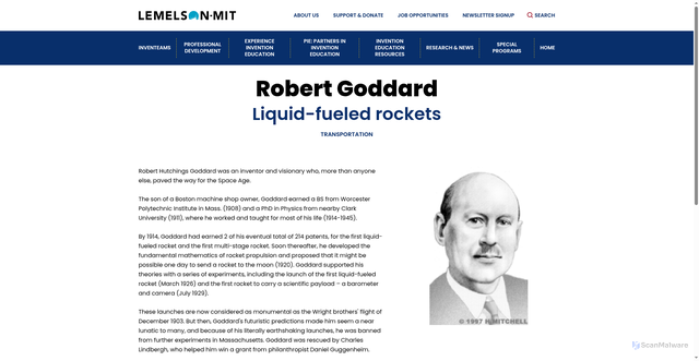 Security scan screenshot of https://lemelson.mit.edu/resources/robert-goddard