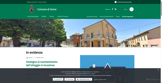 Security scan screenshot of https://www.comune.zeme.pv.it